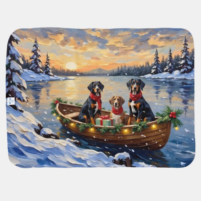 Treeing Walker Coonhound Christmas Boat Holiday Baby Blanket (Back Horizontal)