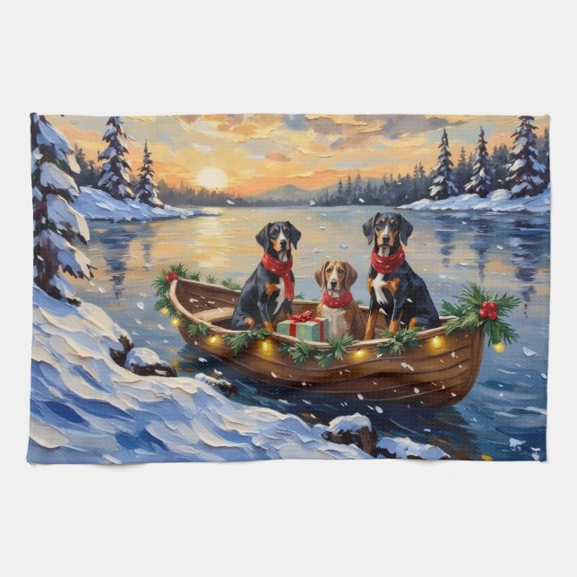 Treeing Walker Coonhound Christmas Boat Holiday Kitchen Towel (Horizontal)