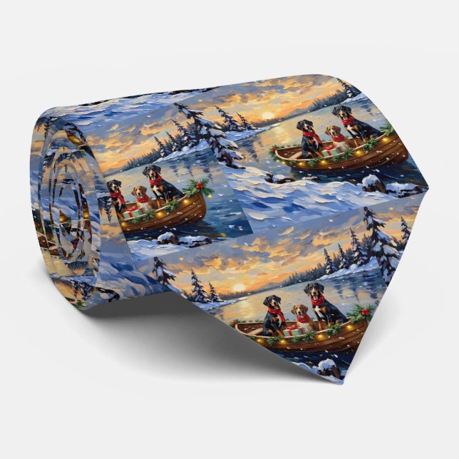 Treeing Walker Coonhound Christmas Boat Holiday Neck Tie (Rolled)