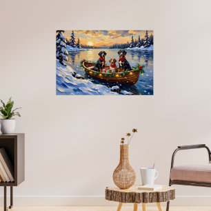 Treeing Walker Coonhound Christmas Boat Holiday Poster