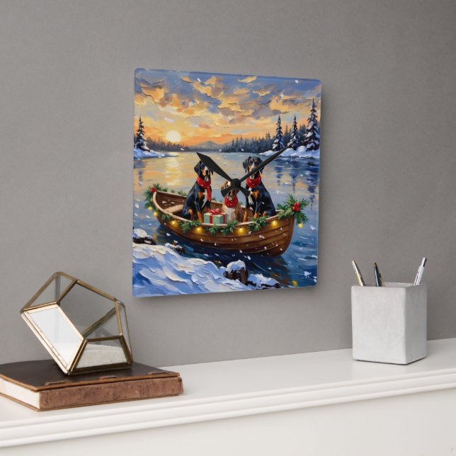 Treeing Walker Coonhound Christmas Boat Holiday Square Wall Clock (Office)