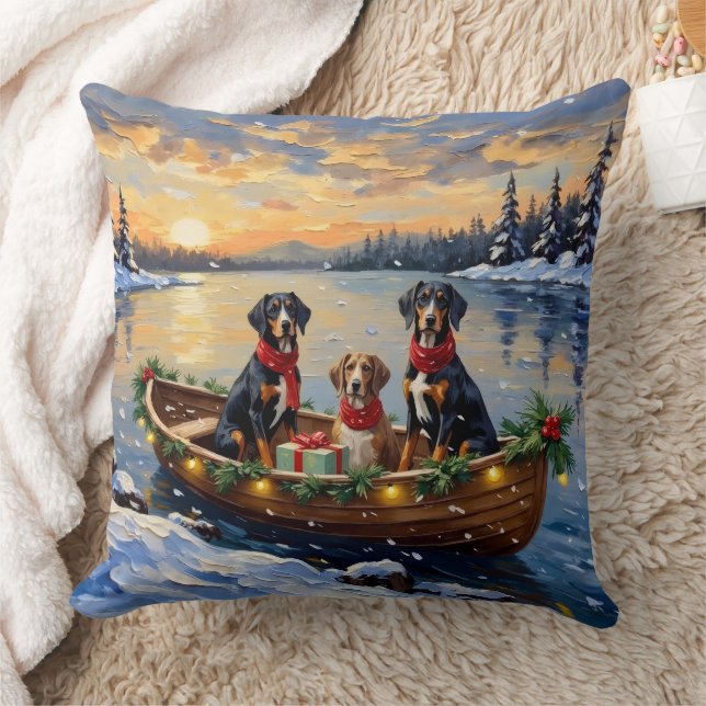 Treeing Walker Coonhound Christmas Boat Holiday Throw Pillow (Blanket)