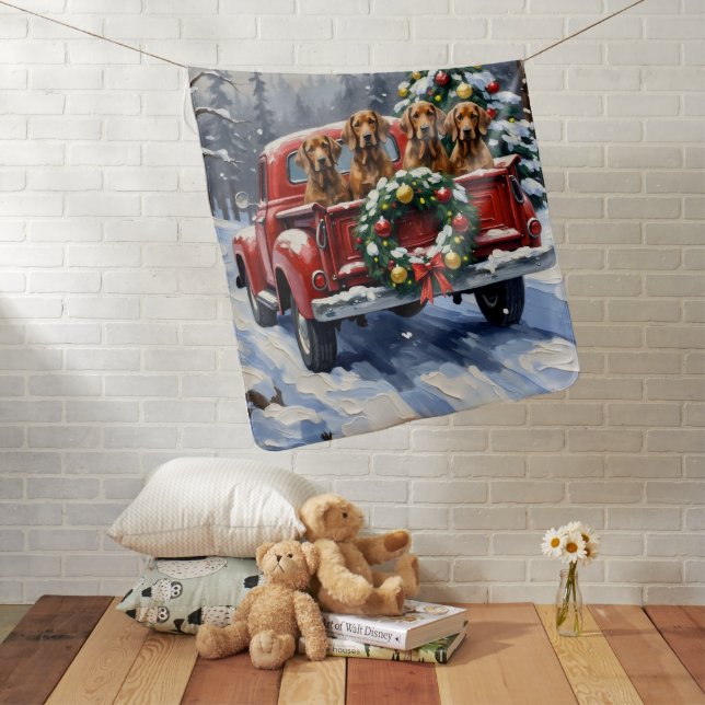 Treeing Walker Coonhound Christmas Red Truck Baby Blanket (In Situ)