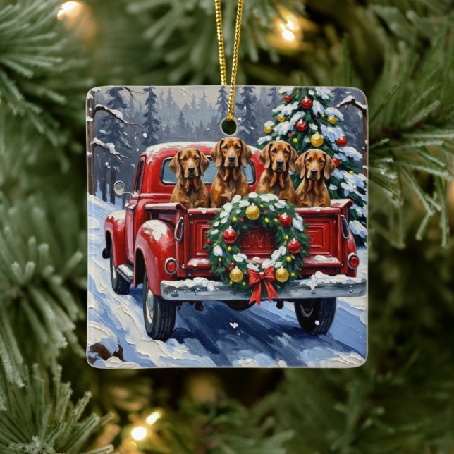 Treeing Walker Coonhound Christmas Red Truck Ceramic Ornament (Tree)