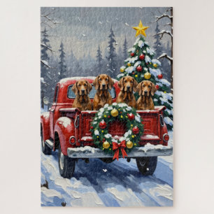Treeing Walker Coonhound Christmas Red Truck Jigsaw Puzzle