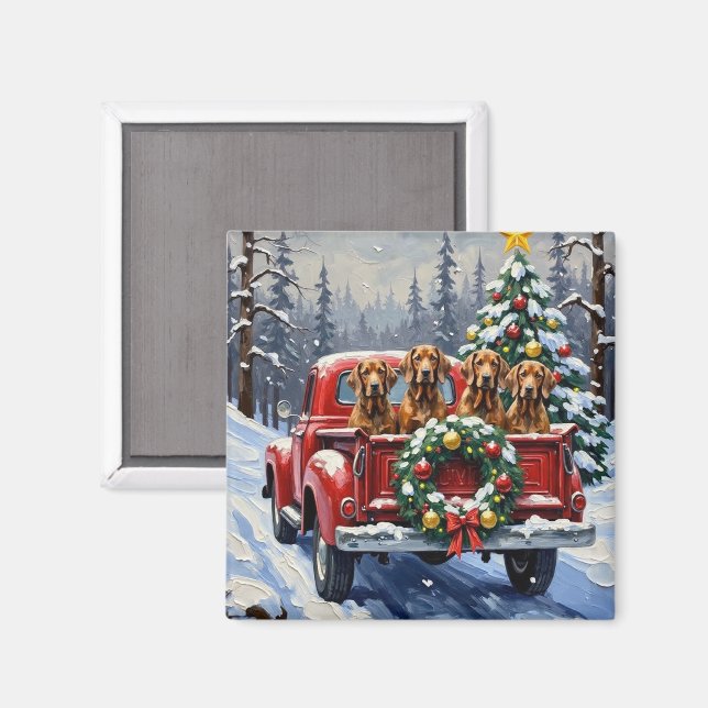 Treeing Walker Coonhound Christmas Red Truck Magnet (Front/Back)