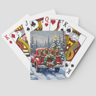 Treeing Walker Coonhound Christmas Red Truck Poker Cards
