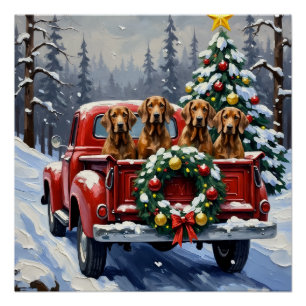 Treeing Walker Coonhound Christmas Red Truck Poster