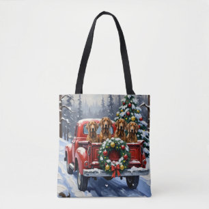 Treeing Walker Coonhound Christmas Red Truck Tote Bag