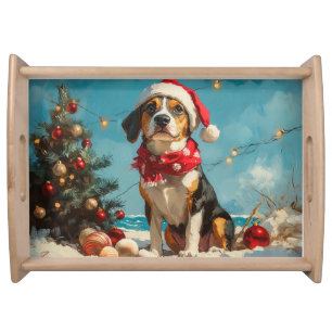 Treeing Walker Coonhound Christmas Vintage Beach Serving Tray