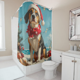 Treeing Walker Coonhound Christmas Vintage Beach Shower Curtain