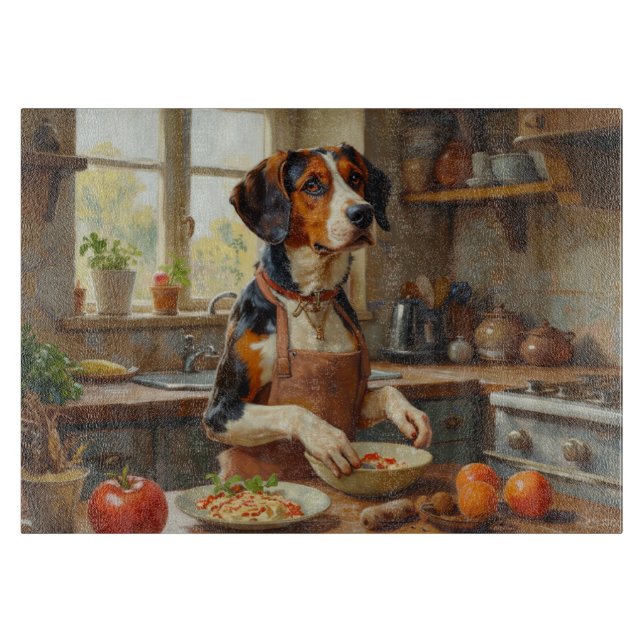 Treeing Walker Coonhound Cooking in Kitchen Cutting Board (Front)