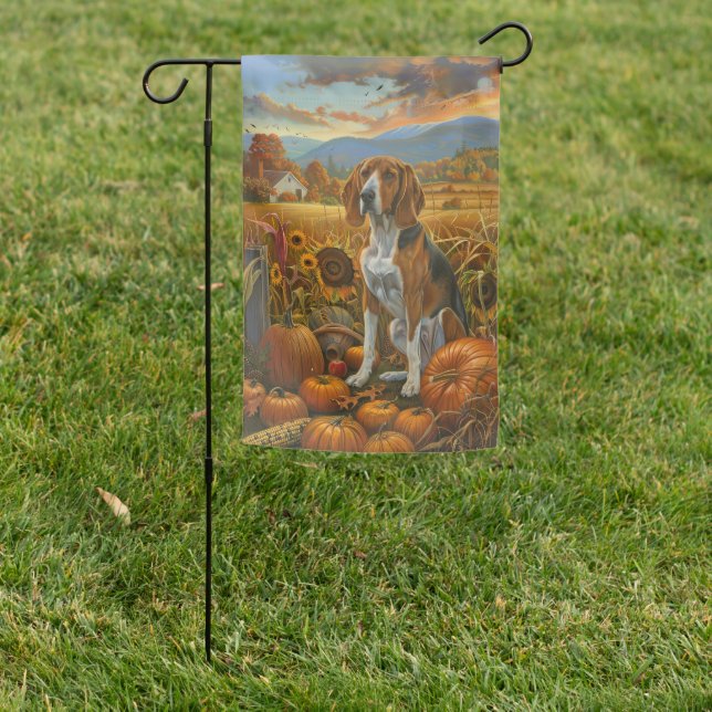 Treeing Walker Coonhound Dog Autumn Thanksgiving Garden Flag (In SItu)
