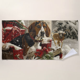 Treeing Walker Coonhound Dog Christmas Festive Beach Towel