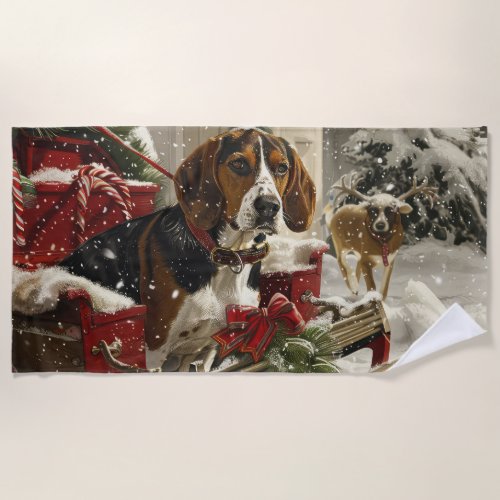 Treeing Walker Coonhound Dog Christmas Festive Beach Towel