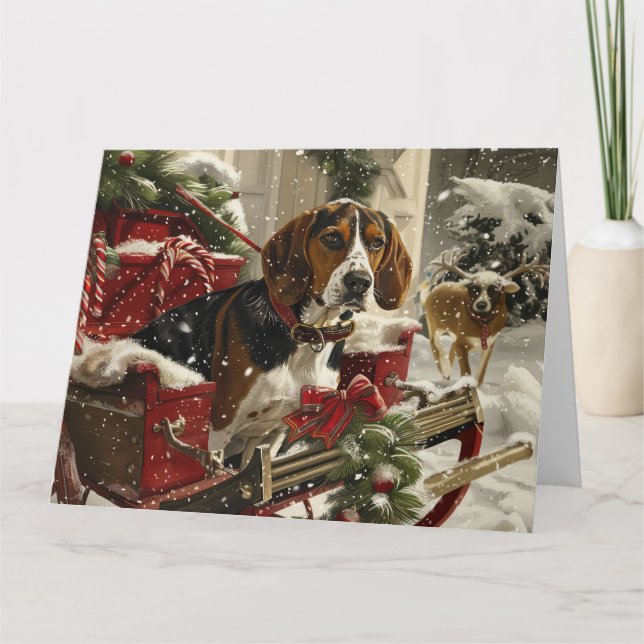 Treeing Walker Coonhound Dog Christmas Festive Card (Front)