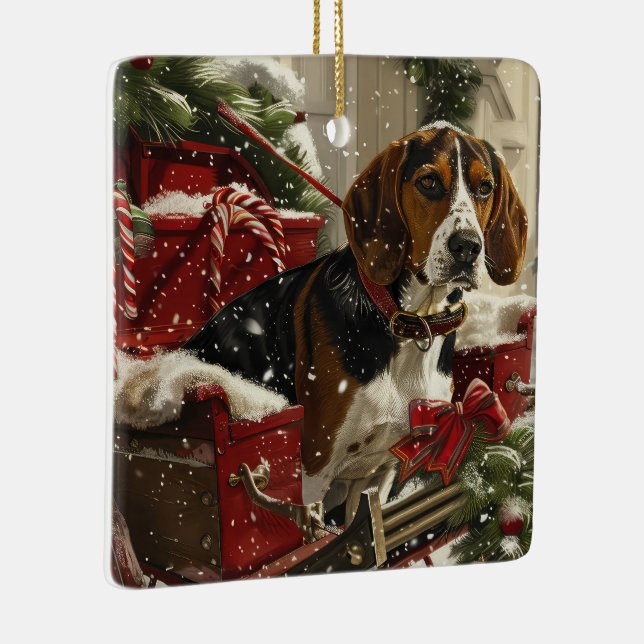 Treeing Walker Coonhound Dog Christmas Festive Ceramic Ornament (Right)