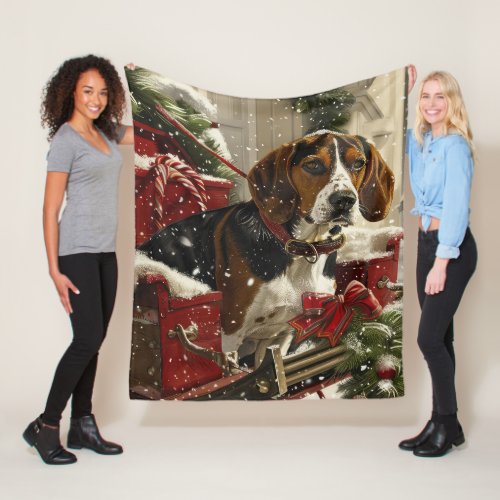 Treeing Walker Coonhound Dog Christmas Festive Fleece Blanket