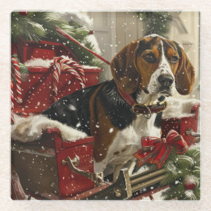 Treeing Walker Coonhound Dog Christmas Festive Glass Coaster