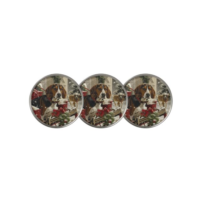 Treeing Walker Coonhound Dog Christmas Festive Golf Ball Marker (3 Up)