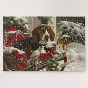 Treeing Walker Coonhound Dog Christmas Festive Jigsaw Puzzle