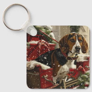 Treeing Walker Coonhound Dog Christmas Festive Keychain
