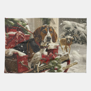 Treeing Walker Coonhound Dog Christmas Festive Kitchen Towel