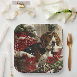 Treeing Walker Coonhound Dog Christmas Festive Paper Plates