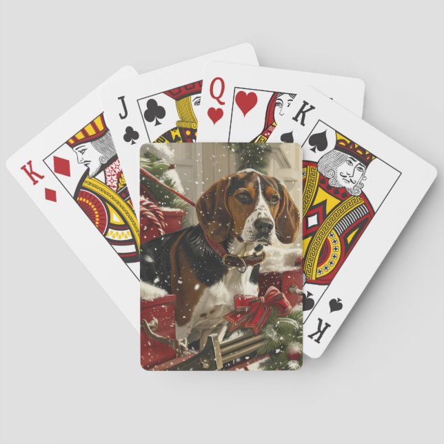Treeing Walker Coonhound Dog Christmas Festive Poker Cards (Back)