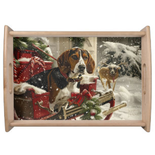 Treeing Walker Coonhound Dog Christmas Festive Serving Tray