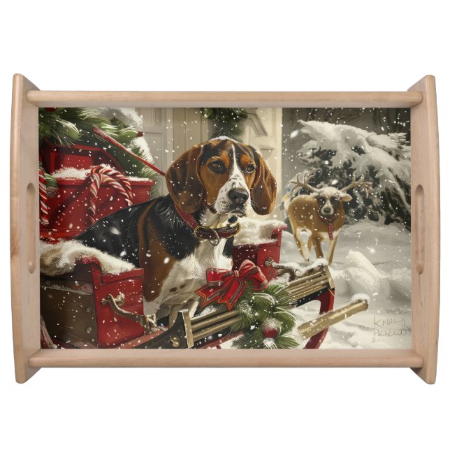 Treeing Walker Coonhound Dog Christmas Festive Serving Tray (Front)