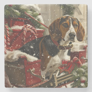 Treeing Walker Coonhound Dog Christmas Festive Stone Coaster