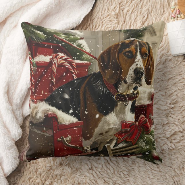 Treeing Walker Coonhound Dog Christmas Festive Throw Pillow (Blanket)