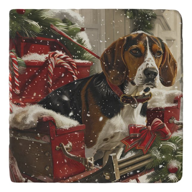 Treeing Walker Coonhound Dog Christmas Festive Trivet (Front)