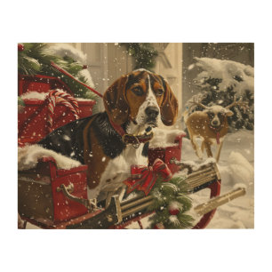 Treeing Walker Coonhound Dog Christmas Festive Wood Wall Art