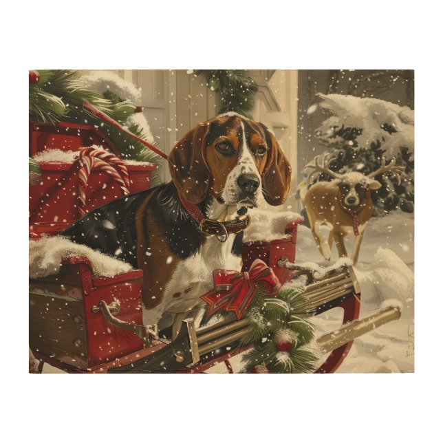 Treeing Walker Coonhound Dog Christmas Festive Wood Wall Art (Front)