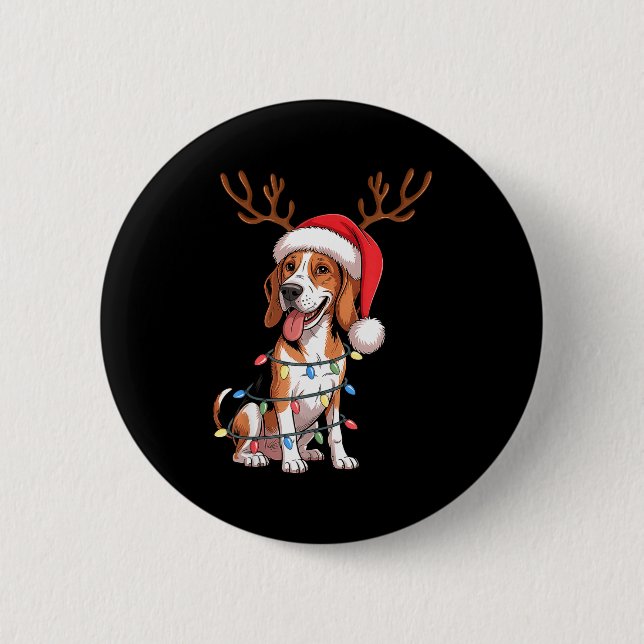 Treeing Walker Coonhound Dog Christmas Lights Sant Button (Front)