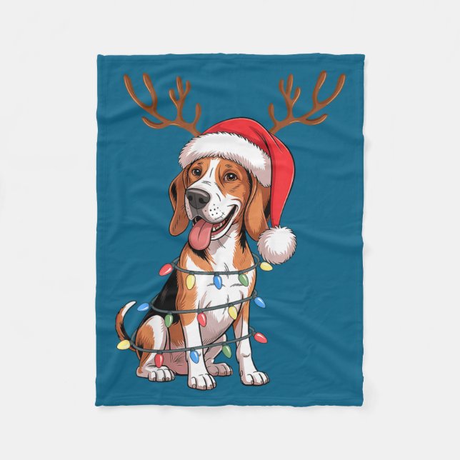 Treeing Walker Coonhound Dog Christmas Lights Sant Fleece Blanket (Front)