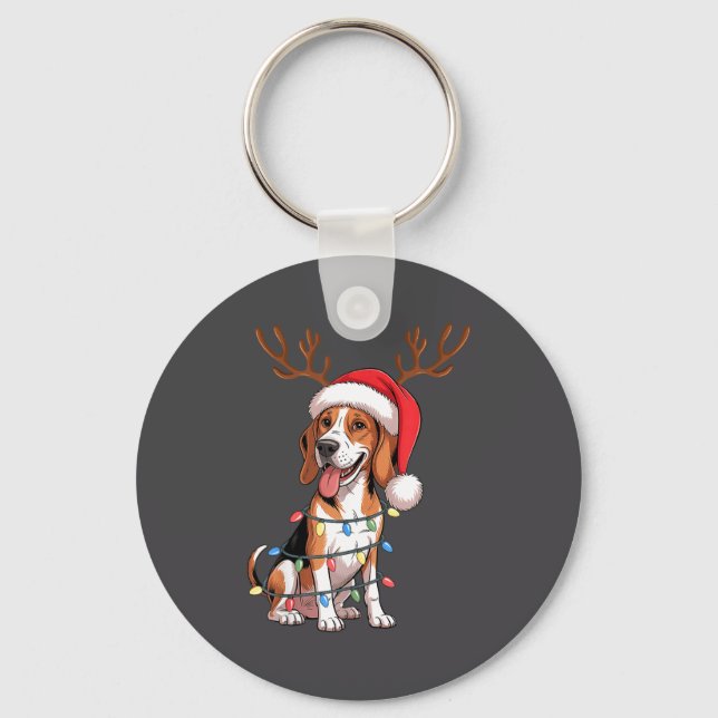 Treeing Walker Coonhound Dog Christmas Lights Sant Keychain (Front)
