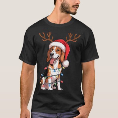 Treeing Walker Coonhound Dog Christmas Lights Sant T-Shirt