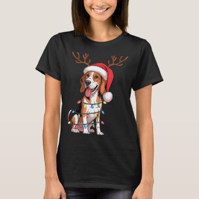 Treeing Walker Coonhound Dog Christmas Lights Sant T-Shirt
