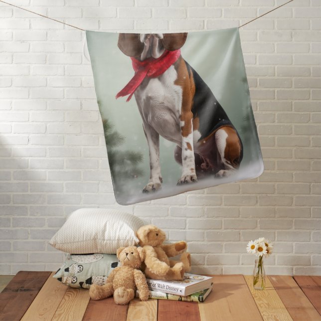 Treeing Walker Coonhound Dog in Snow Christmas Baby Blanket (In Situ)