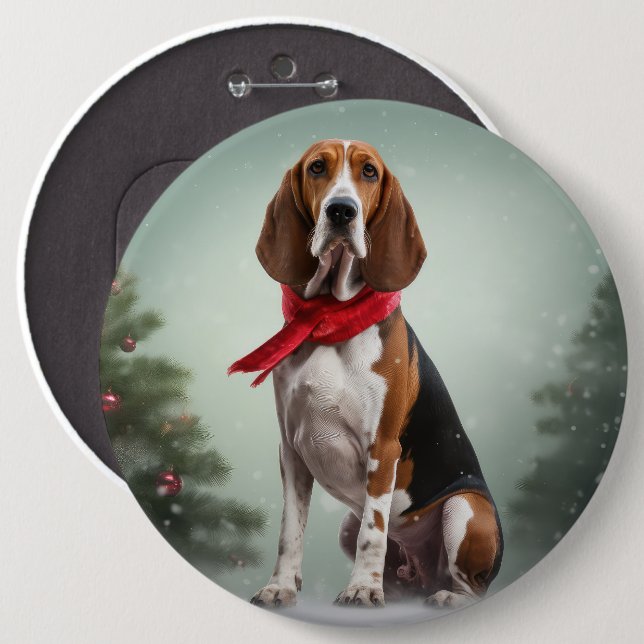 Treeing Walker Coonhound Dog in Snow Christmas Button (Front & Back)
