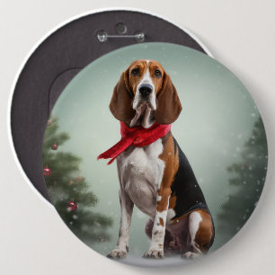 Treeing Walker Coonhound Dog in Snow Christmas Button