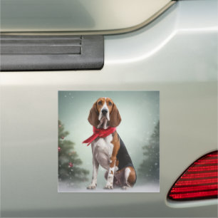 Treeing Walker Coonhound Dog in Snow Christmas Car Magnet