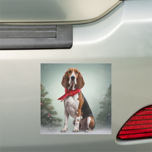 Treeing Walker Coonhound Dog in Snow Christmas Car Magnet (In Situ)