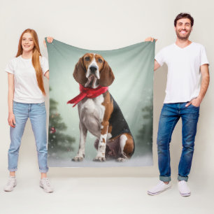 Treeing Walker Coonhound Dog in Snow Christmas Fleece Blanket