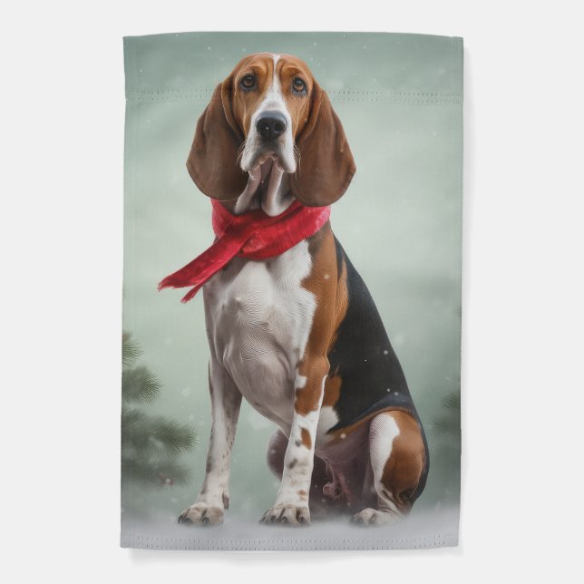 Treeing Walker Coonhound Dog in Snow Christmas Garden Flag (Front)