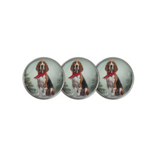 Treeing Walker Coonhound Dog in Snow Christmas Golf Ball Marker