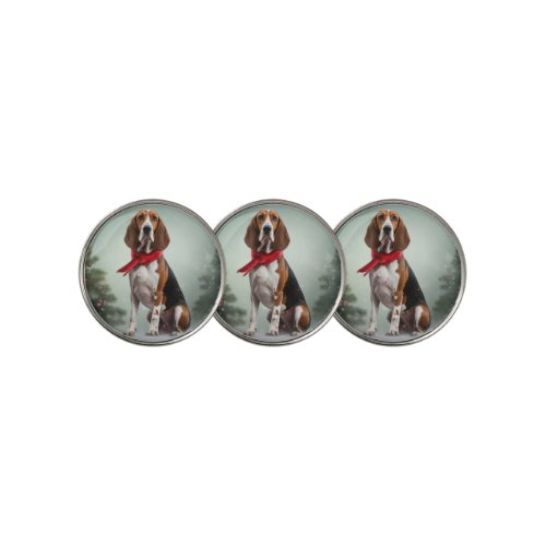 Treeing Walker Coonhound Dog in Snow Christmas Golf Ball Marker